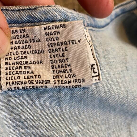 Vintage 90’s Chambray Blue Embroidered Dress Sz L - Picture 4 of 5